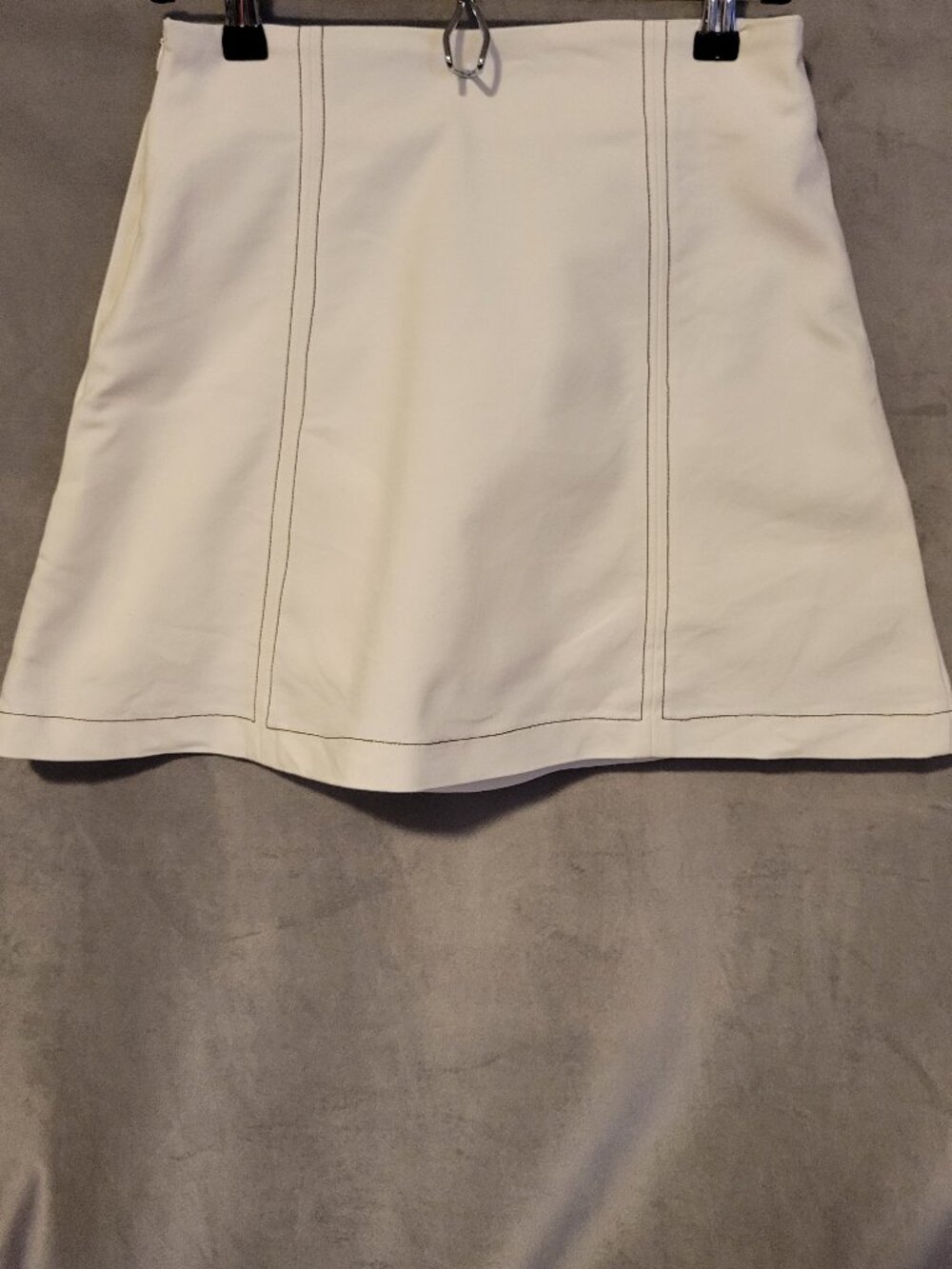 Arcade White Cotton A-Line Satin Lined Short Skirt Black Stitch Zip Lined M